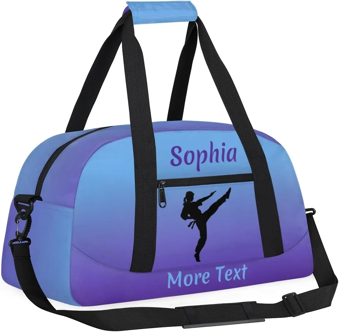 Personalized Kids Gym Bag for Girls Custom Name Sports Duffel Bag Weekender Overnight Travel Bags Purple Martial Arts Gifts