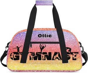 Personalized Kids Gym Dance Bag, Custom Sport Duffel Bag Large Compartment Cheerleaders Dance Bag Weekender Bags Travel Bag for Girl, Yellow Pink Purple Glitters