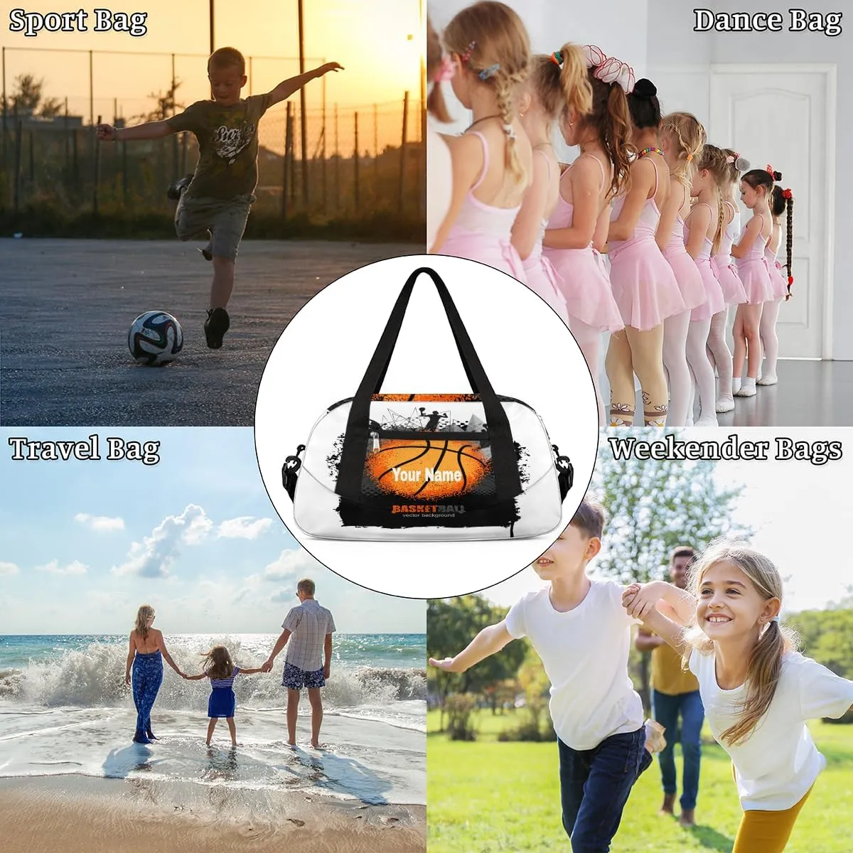 Personalized Kids Sport Duffel Bag Custom Name Weekender Overnight Bags for Boys Girls Teens Abstract Basketball Gym Bag Carry On Workout Travel Bag