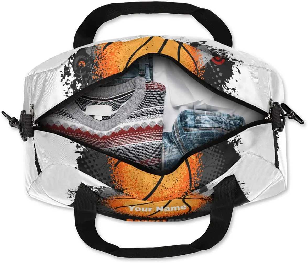 Personalized Kids Sport Duffel Bag Custom Name Weekender Overnight Bags for Boys Girls Teens Abstract Basketball Gym Bag Carry On Workout Travel Bag