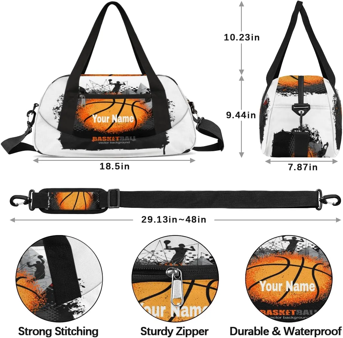 Personalized Kids Sport Duffel Bag Custom Name Weekender Overnight Bags for Boys Girls Teens Abstract Basketball Gym Bag Carry On Workout Travel Bag