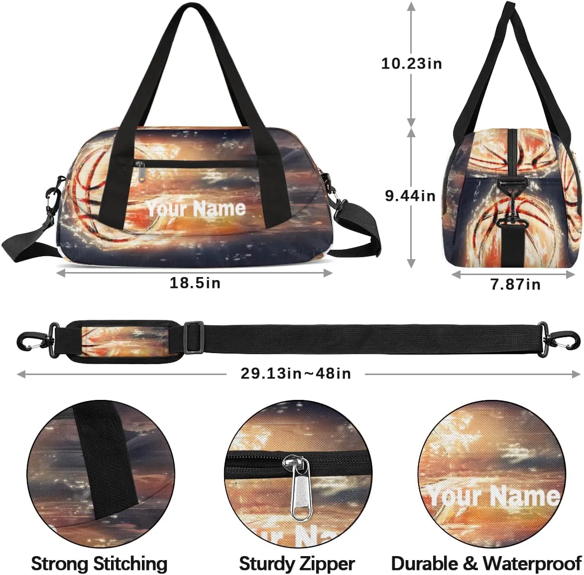 Personalized Kids Sport Duffel Bag Custom Name Weekender Overnight Bags for Boys Girls Teens Attractive Basketball Gym Bag Carry On Workout Travel Bag