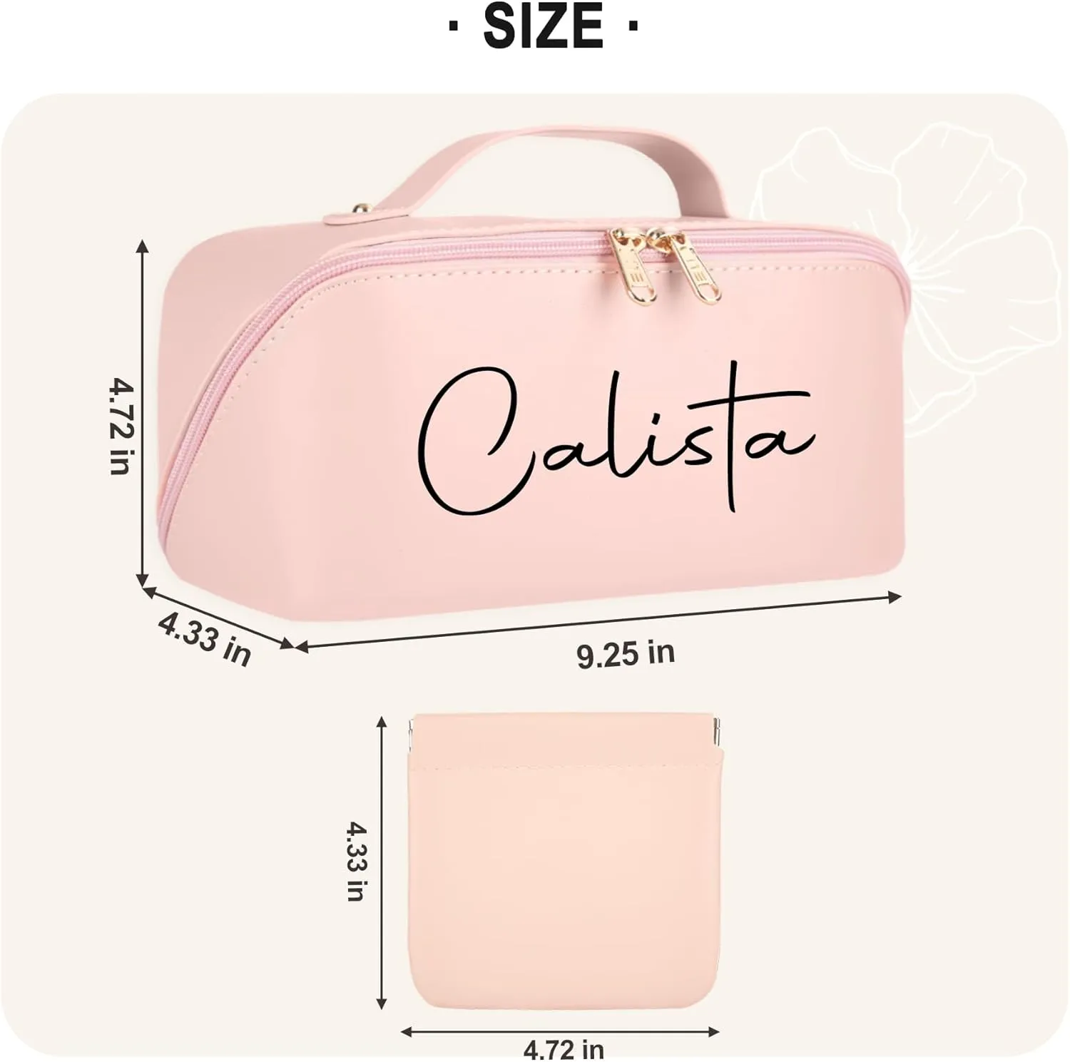 Personalized Makeup Bag - 2 Pcs Cosmetic Bags Set,Double Metal Zipper Makeup Organizer,Toiletry Bag with Divider & Handle,Travel Essentials
