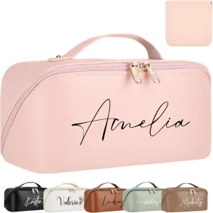 Personalized Makeup Bag - 2 Pcs Cosmetic Bags Set,Double Metal Zipper Makeup Organizer,Toiletry Bag with Divider & Handle,Travel Essentials