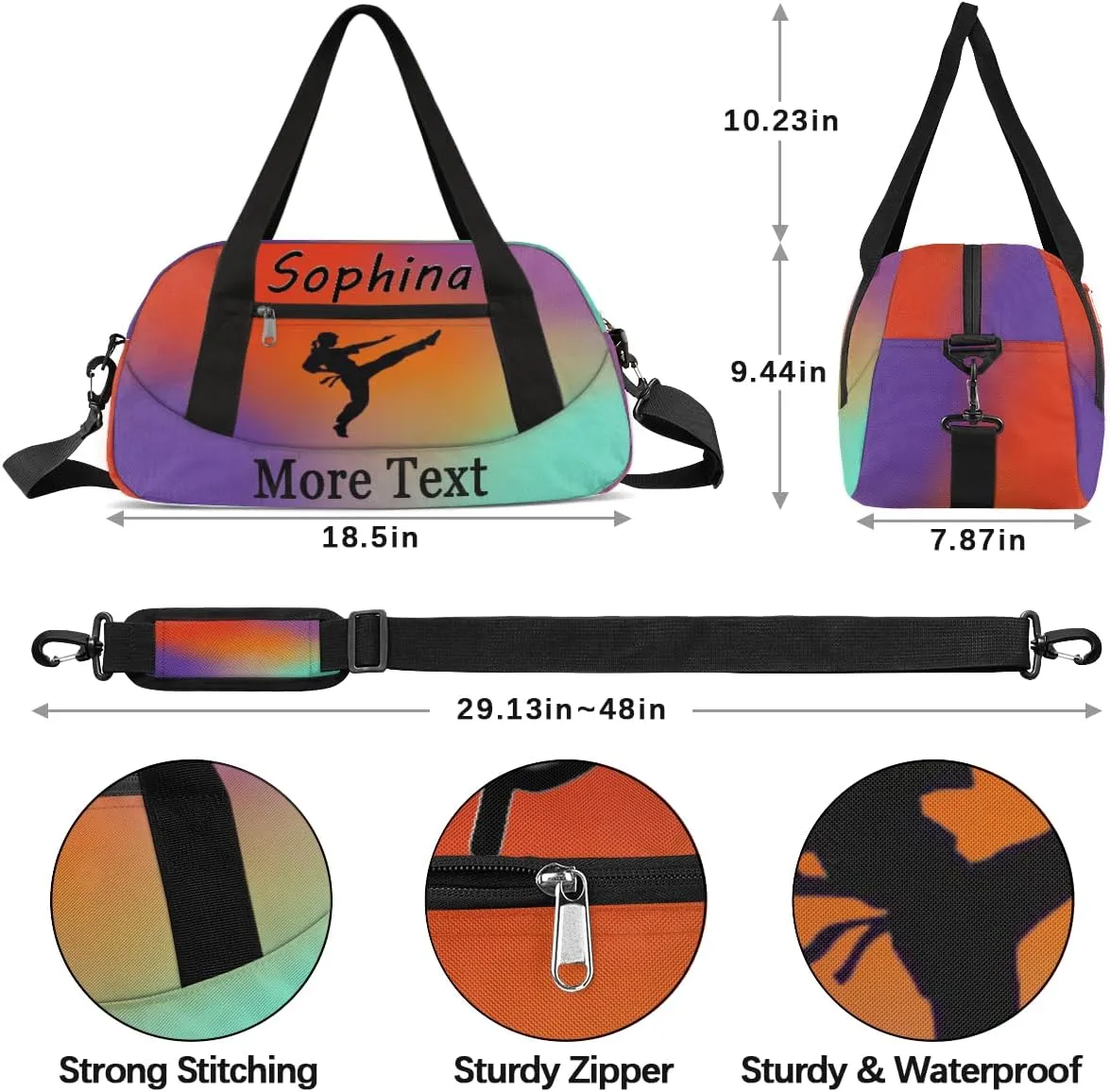 Personalized Martial Arts Bag with Name Custom Sport Duffle Bag for Kids Girls and Boys Overnight Sleepover Bag Travel Bag Weekender Bags for Gym Gymnastics Gift Red Gradient Martial Arts