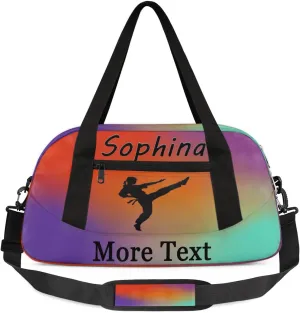 Personalized Martial Arts Bag with Name Custom Sport Duffle Bag for Kids Girls and Boys Overnight Sleepover Bag Travel Bag Weekender Bags for Gym Gymnastics Gift Red Gradient Martial Arts
