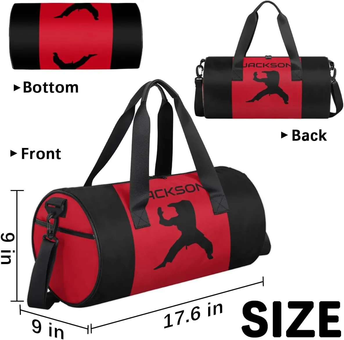 Personalized-Martial-Arts-Gear-Bag for Karate Teakwondo, Custom Jiujitsu Bag for Boys, Karate Teakwondo Bag for Gear Waterproof Lightweight Large Red Defend