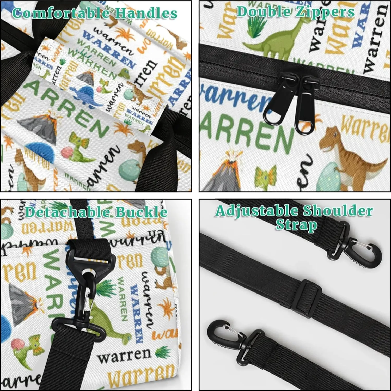 Personalized Name Duffle-Bag for Boys,Custom Animal Sports Gym Bag,Carry-on Lightweight for Travel Outdoor,Track-and-Field Dinosaur Green Blue