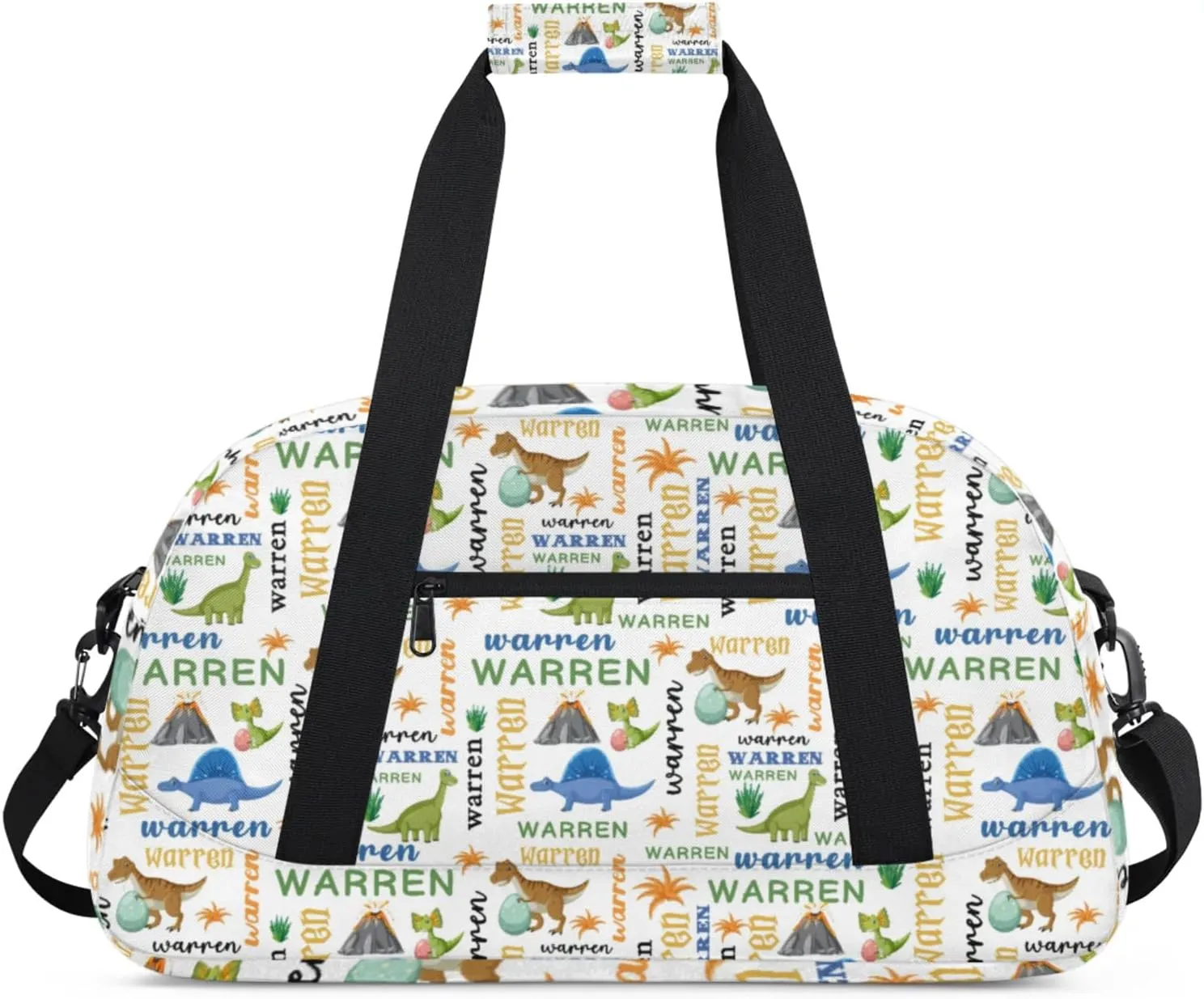 Personalized Name Duffle-Bag for Boys,Custom Animal Sports Gym Bag,Carry-on Lightweight for Travel Outdoor,Track-and-Field Dinosaur Green Blue