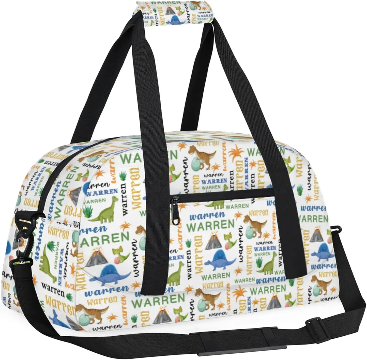 Personalized Name Duffle-Bag for Boys,Custom Animal Sports Gym Bag,Carry-on Lightweight for Travel Outdoor,Track-and-Field Dinosaur Green Blue