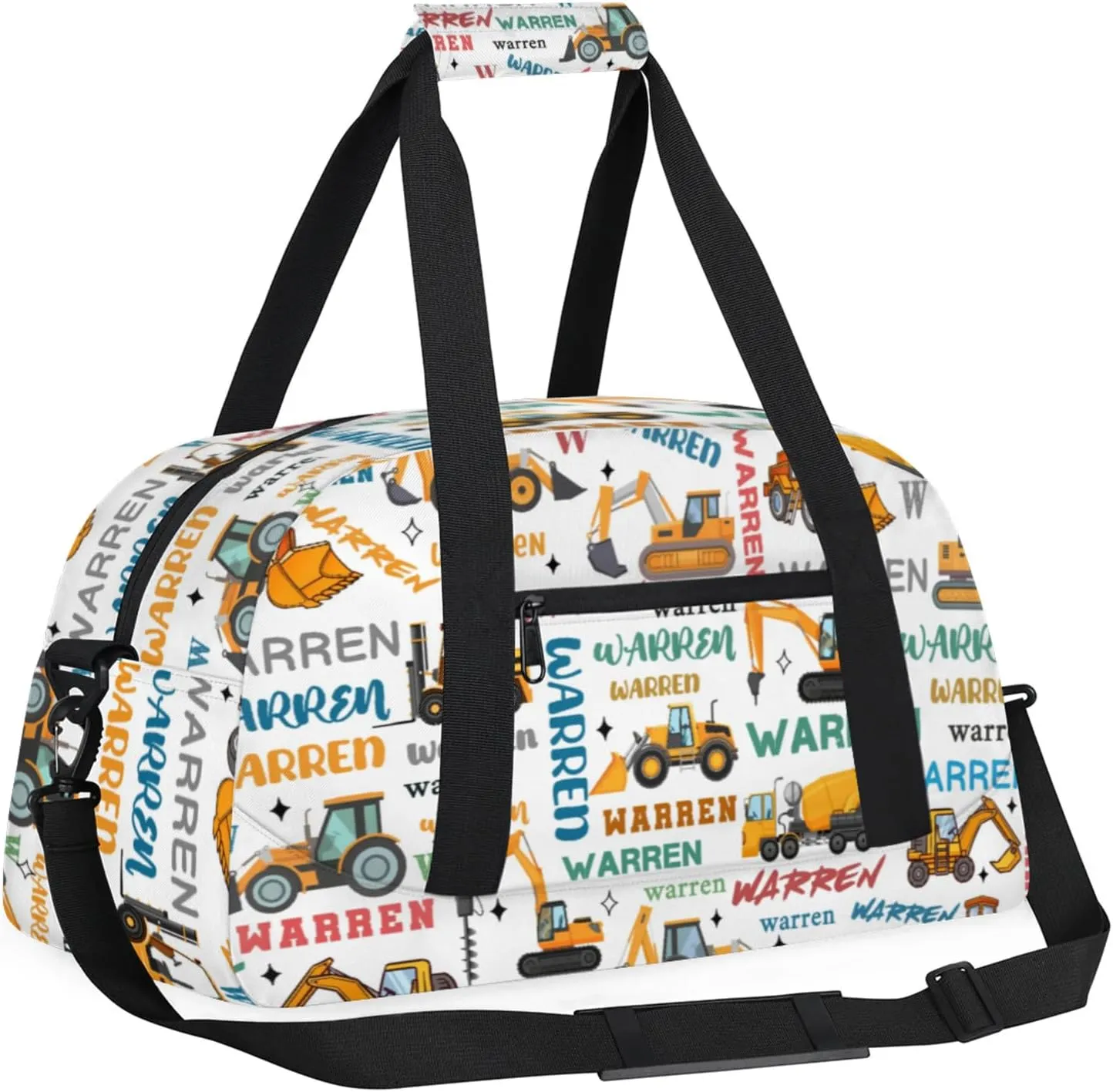 Personalized Name Duffle-Bag for Boys,Custom Playmobile Sport Gym Bag,Carry-on Lightweight for Travel Outdoor,Track-and-Field Excavator
