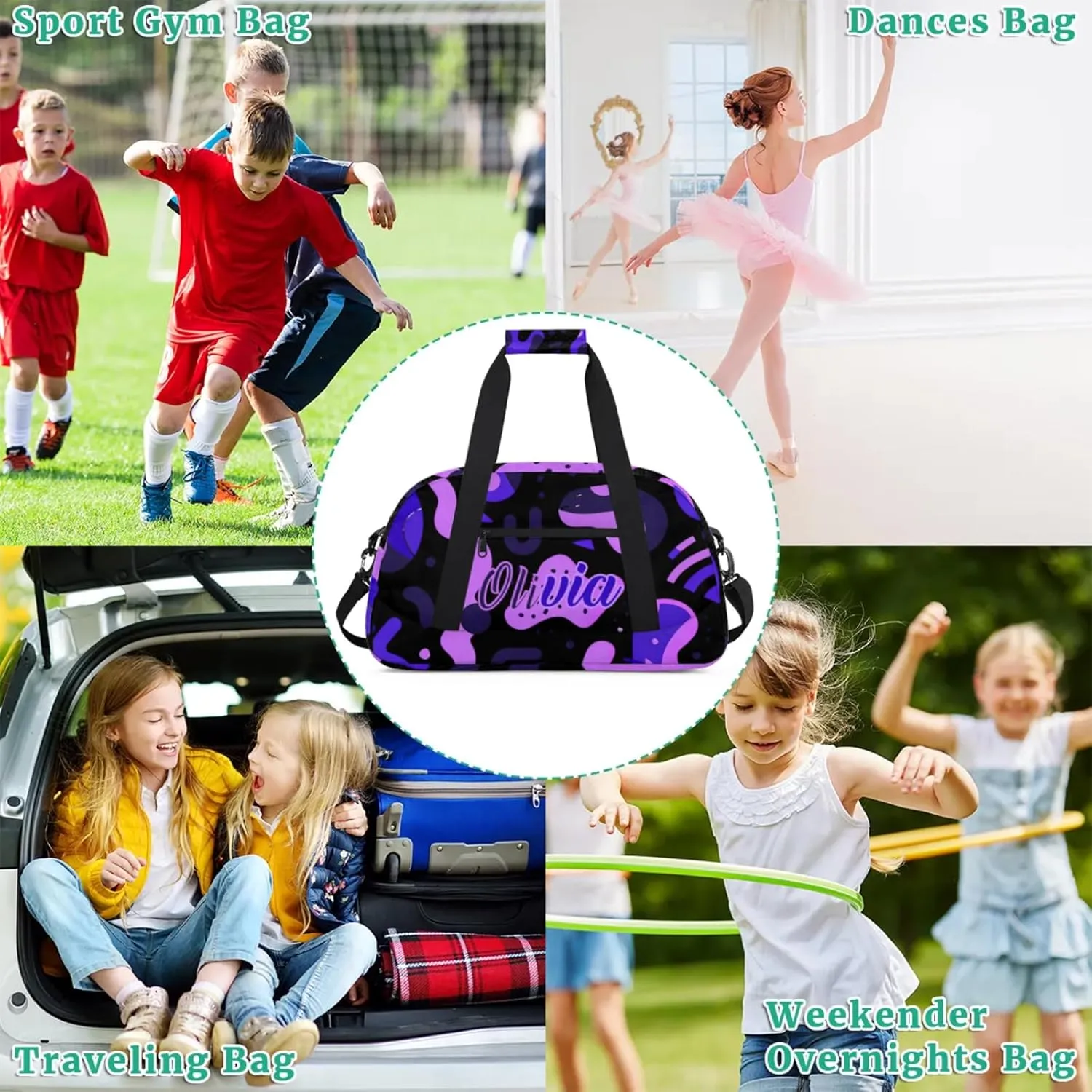 Personalized Name Duffle-Bag for Girls Boys,Custom Sports Gym Bag,Originality Carry-on Lightweight for Travel Outdoor Irregular Flow Purple