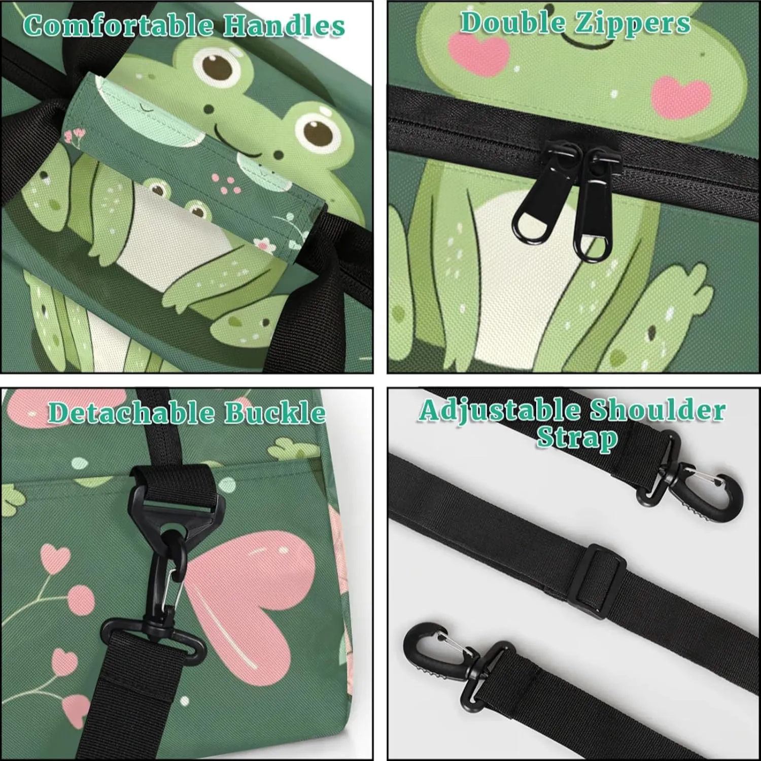 Personalized Name Duffle-Bag for Girls Boys,Custom Sports Gym Baseball Bag,Cute Carry-on Lightweight for Travel Outdoor Pink Green Frogs