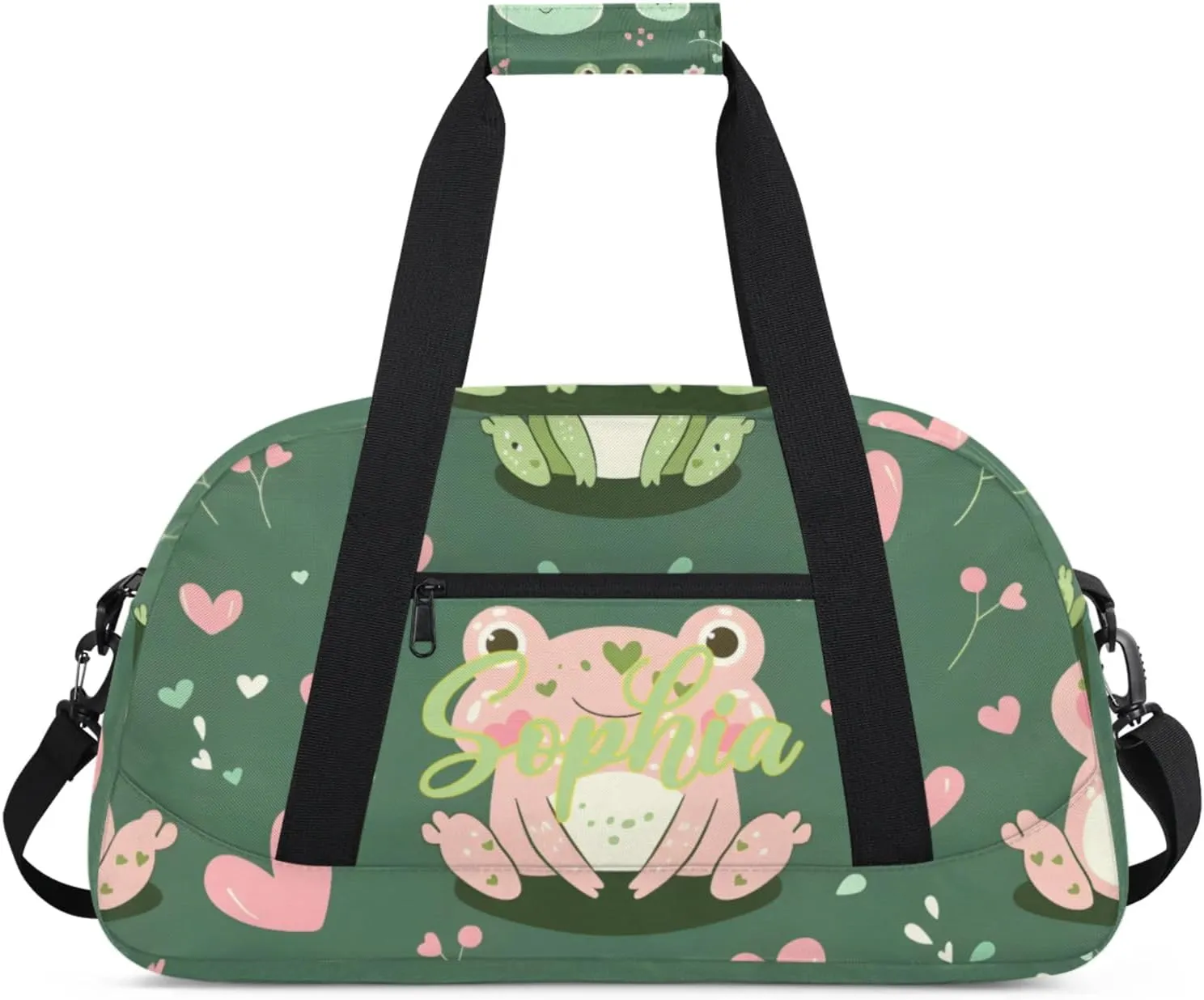 Personalized Name Duffle-Bag for Girls Boys,Custom Sports Gym Baseball Bag,Cute Carry-on Lightweight for Travel Outdoor Pink Green Frogs