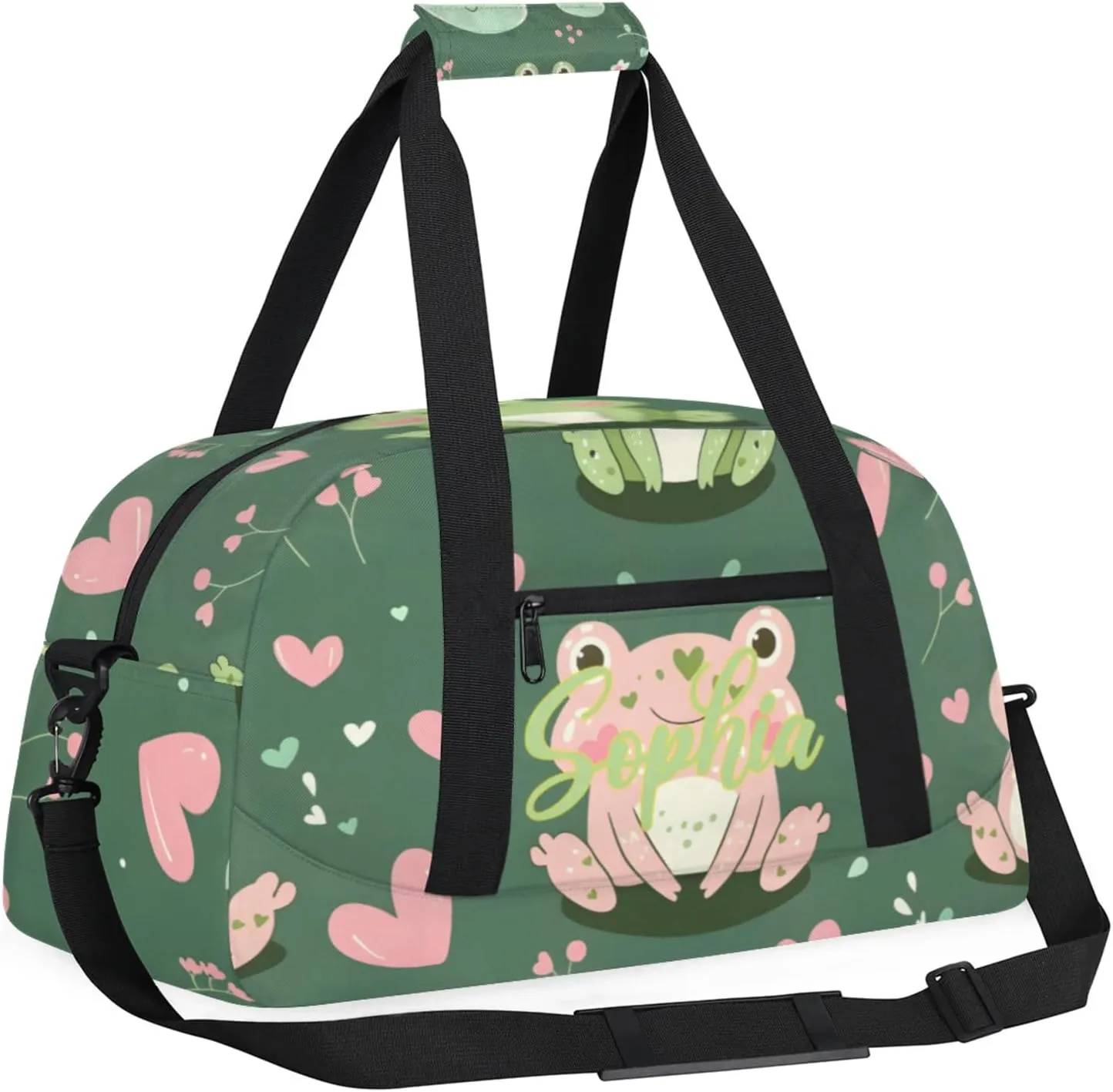 Personalized Name Duffle-Bag for Girls Boys,Custom Sports Gym Baseball Bag,Cute Carry-on Lightweight for Travel Outdoor Pink Green Frogs