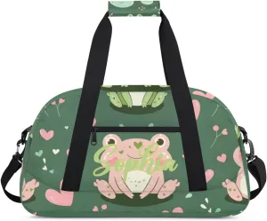 Personalized Name Duffle-Bag for Girls Boys,Custom Sports Gym Baseball Bag,Cute Carry-on Lightweight for Travel Outdoor Pink Green Frogs