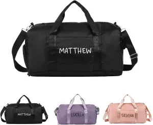 Personalized Name Travel Duffle Bag, Waterproof Weekender Bag Carry On Tote Bags for Women, Travel Essentials Sport Gym Bag for Men (Black)