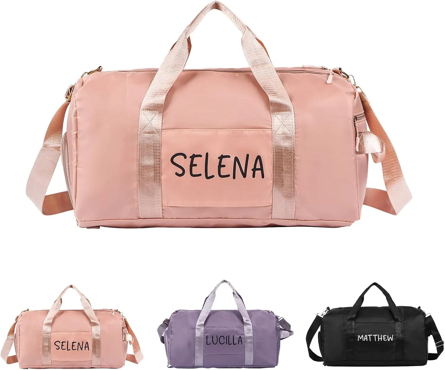 Personalized Name Travel Duffle Bag, Waterproof Weekender Bag Carry On Tote Bags for Women, Travel Essentials Sport Gym Bag for Men (Pink)