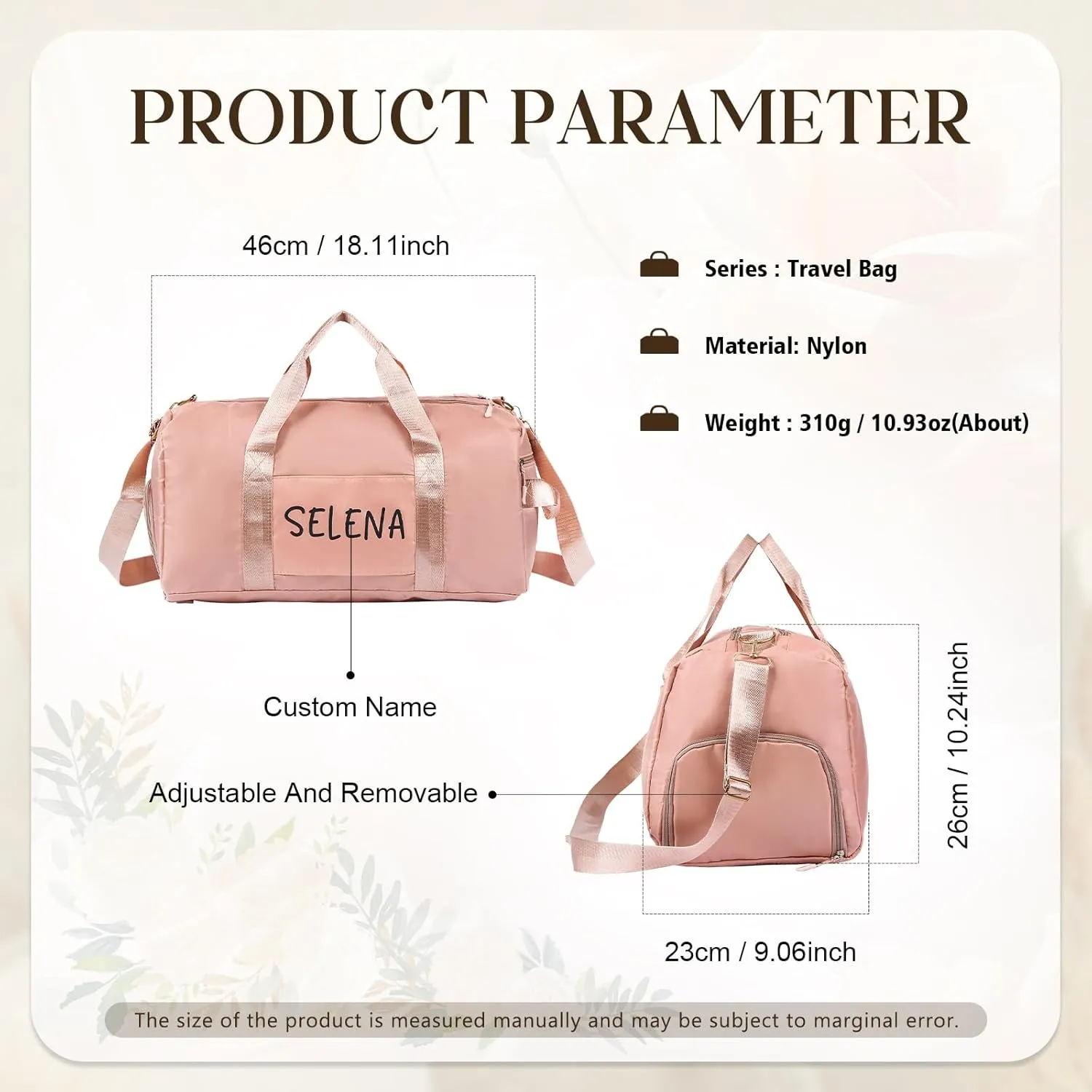 Personalized Name Travel Duffle Bag, Waterproof Weekender Bag Carry On Tote Bags for Women, Travel Essentials Sport Gym Bag for Men (Pink)
