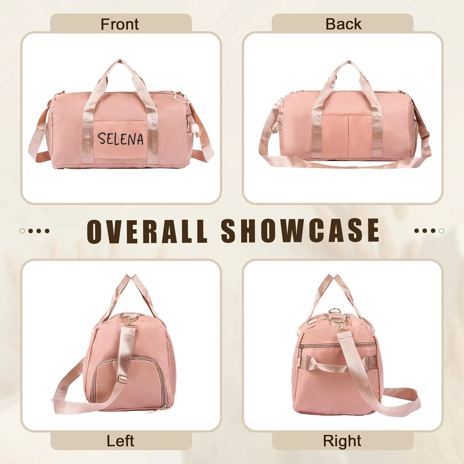 Personalized Name Travel Duffle Bag, Waterproof Weekender Bag Carry On Tote Bags for Women, Travel Essentials Sport Gym Bag for Men (Pink)