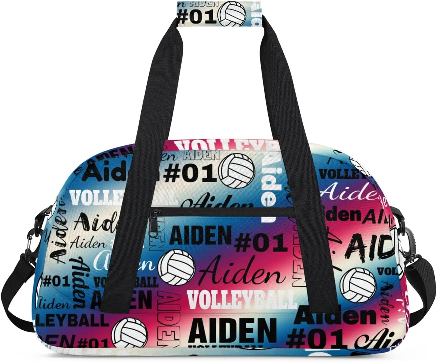 Personalized Name Volleyball Duffle Bags Custom Number Sport Ball Sports Gym Bag Weekender Overnight Training Bag, Gradient Blue Red