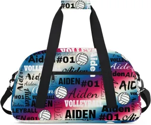 Personalized Name Volleyball Duffle Bags Custom Number Sport Ball Sports Gym Bag Weekender Overnight Training Bag, Gradient Blue Red