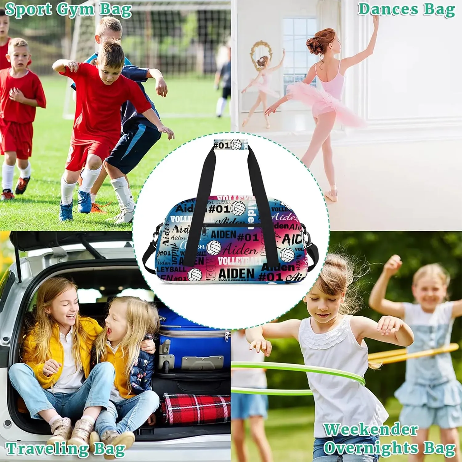 Personalized Name Volleyball Duffle Bags Custom Number Sport Ball Sports Gym Bag Weekender Overnight Training Bag, Gradient Blue Red