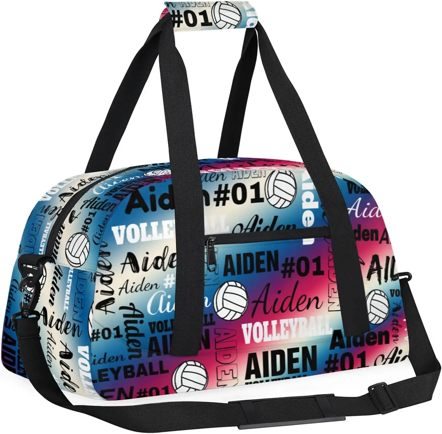 Personalized Name Volleyball Duffle Bags Custom Number Sport Ball Sports Gym Bag Weekender Overnight Training Bag, Gradient Blue Red