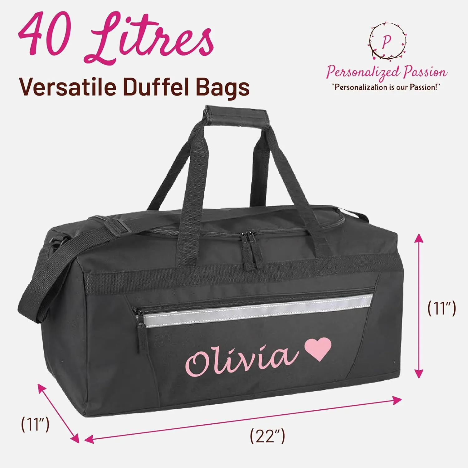 Personalized Passion Duffel Bag for Men and Women - Perfect Sized Water Resistant Travel Duffle - Custom Name Overnight Weekender Bag for Storage - Army Green