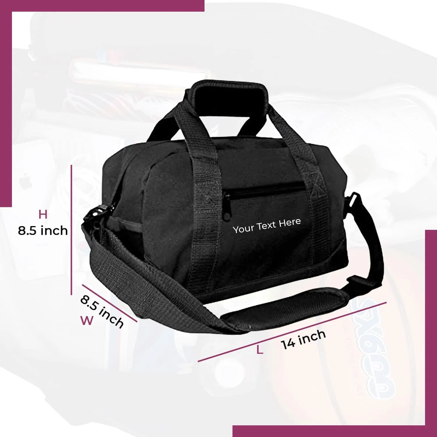 Personalized Passion Small Duffle Bag for Boys and Girls - Perfect Sized 14” Two Toned Travel Duffle - Personalized Name Sports Gym Bag for Storage - Black