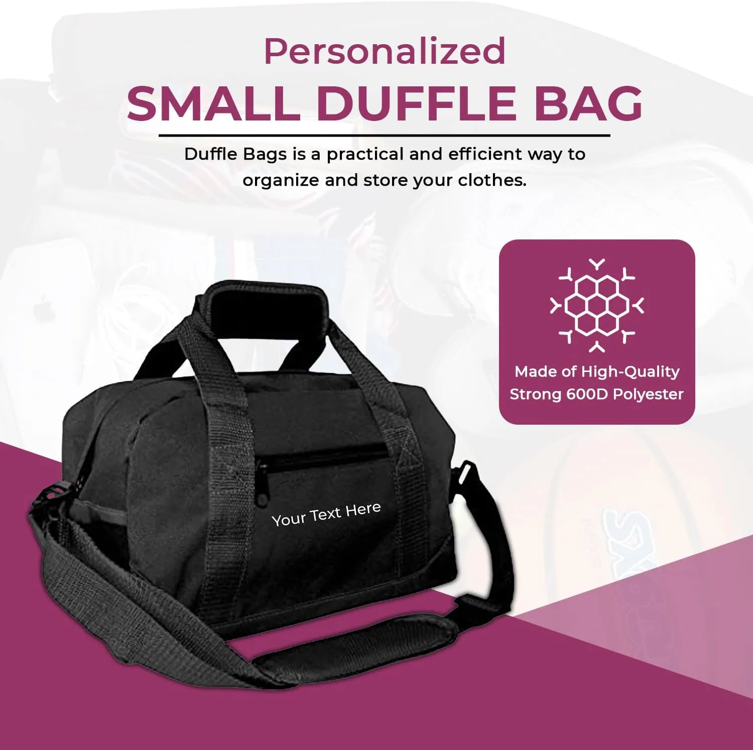 Personalized Passion Small Duffle Bag for Boys and Girls - Perfect Sized 14” Two Toned Travel Duffle - Personalized Name Sports Gym Bag for Storage - Black