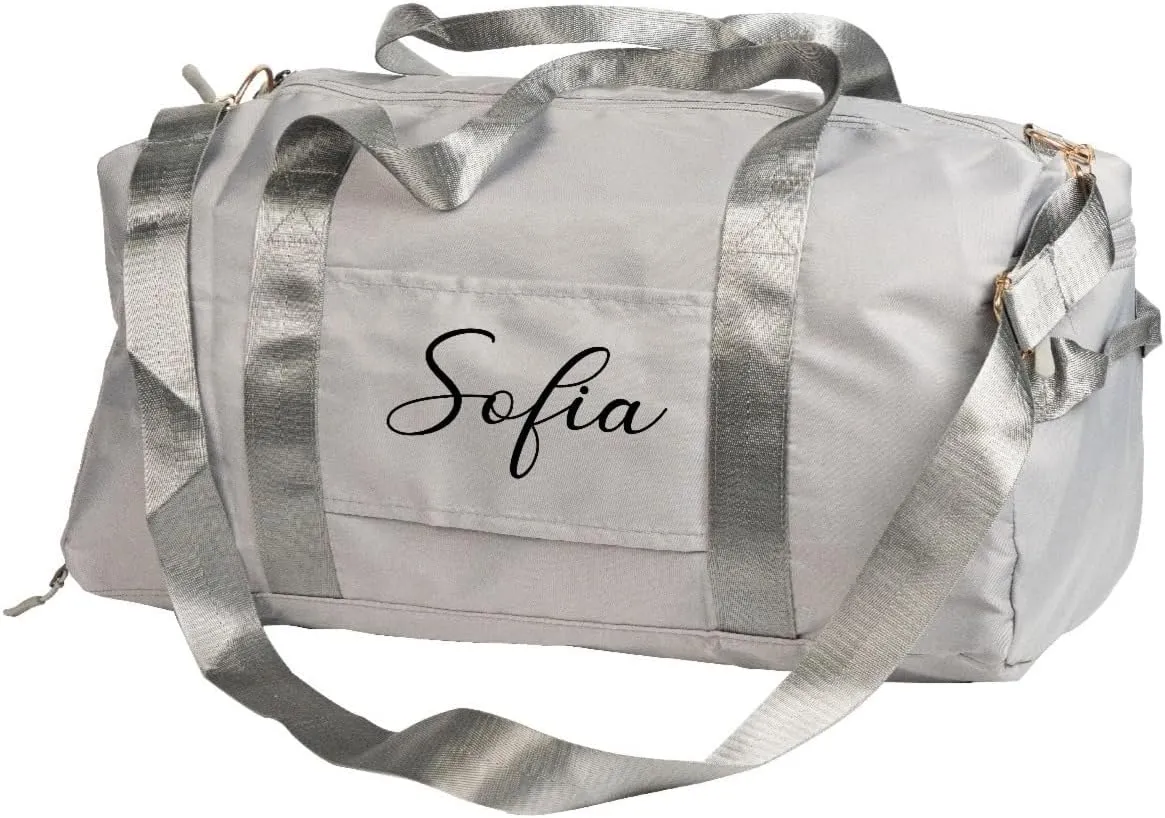 Personalized Polyester Duffle Bag – Custom Name Printing, 18.5" Travel Gym Bag with Zipper Compartments – Vinyl & DTF Print, Multiple Colors – Durable & Stylish – Custom Duffle Bag (Gray)
