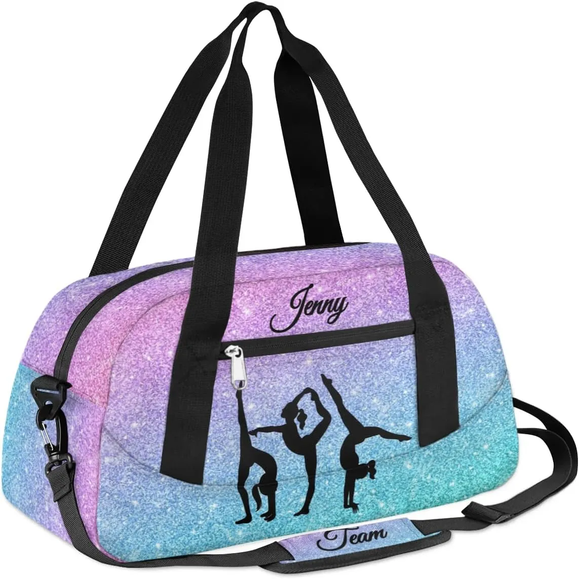 Personalized Sport Dance Bag for Girls, Customized Kids Gymnastics Overnighter Duffle Bag for Gym,Travel Carry on Weekender Bags with Name Text Logo Team Gifts,Glitter