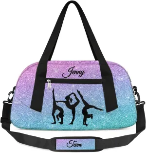 Personalized Sport Dance Bag for Girls, Customized Kids Gymnastics Overnighter Duffle Bag for Gym,Travel Carry on Weekender Bags with Name Text Logo Team Gifts,Glitter