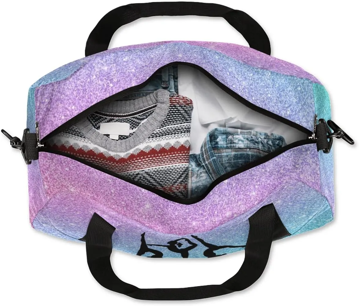 Personalized Sport Dance Bag for Girls, Customized Kids Gymnastics Overnighter Duffle Bag for Gym,Travel Carry on Weekender Bags with Name Text Logo Team Gifts,Glitter