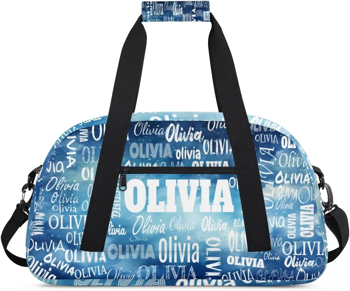 Personalized Sport Dance Gym Bag, Custom Duffle Bag Gym Bag Customized Travel Duffel with Name Text Logo Watercolor Blue