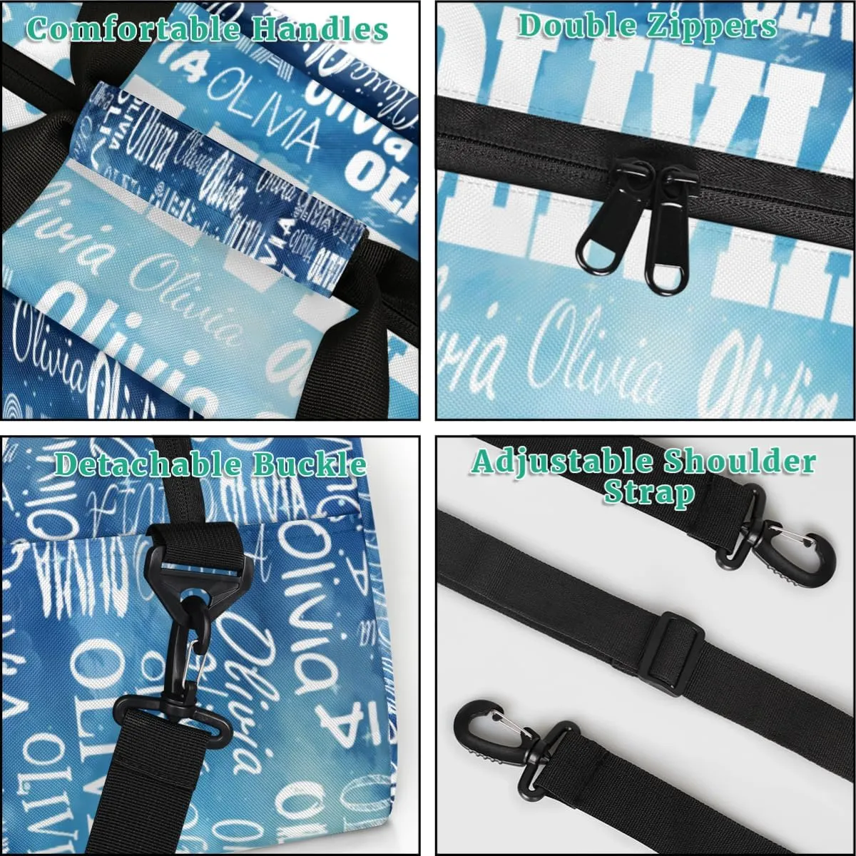 Personalized Sport Dance Gym Bag, Custom Duffle Bag Gym Bag Customized Travel Duffel with Name Text Logo Watercolor Blue