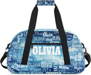 Personalized Sport Dance Gym Bag, Custom Duffle Bag Gym Bag Customized Travel Duffel with Name Text Logo Watercolor Blue