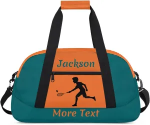 Personalized Sport Duffle Bag for Boys, Custom Kids Gym Bag with Name, Fit School Practice, or Overnight Weekender Travel Orange Badminton