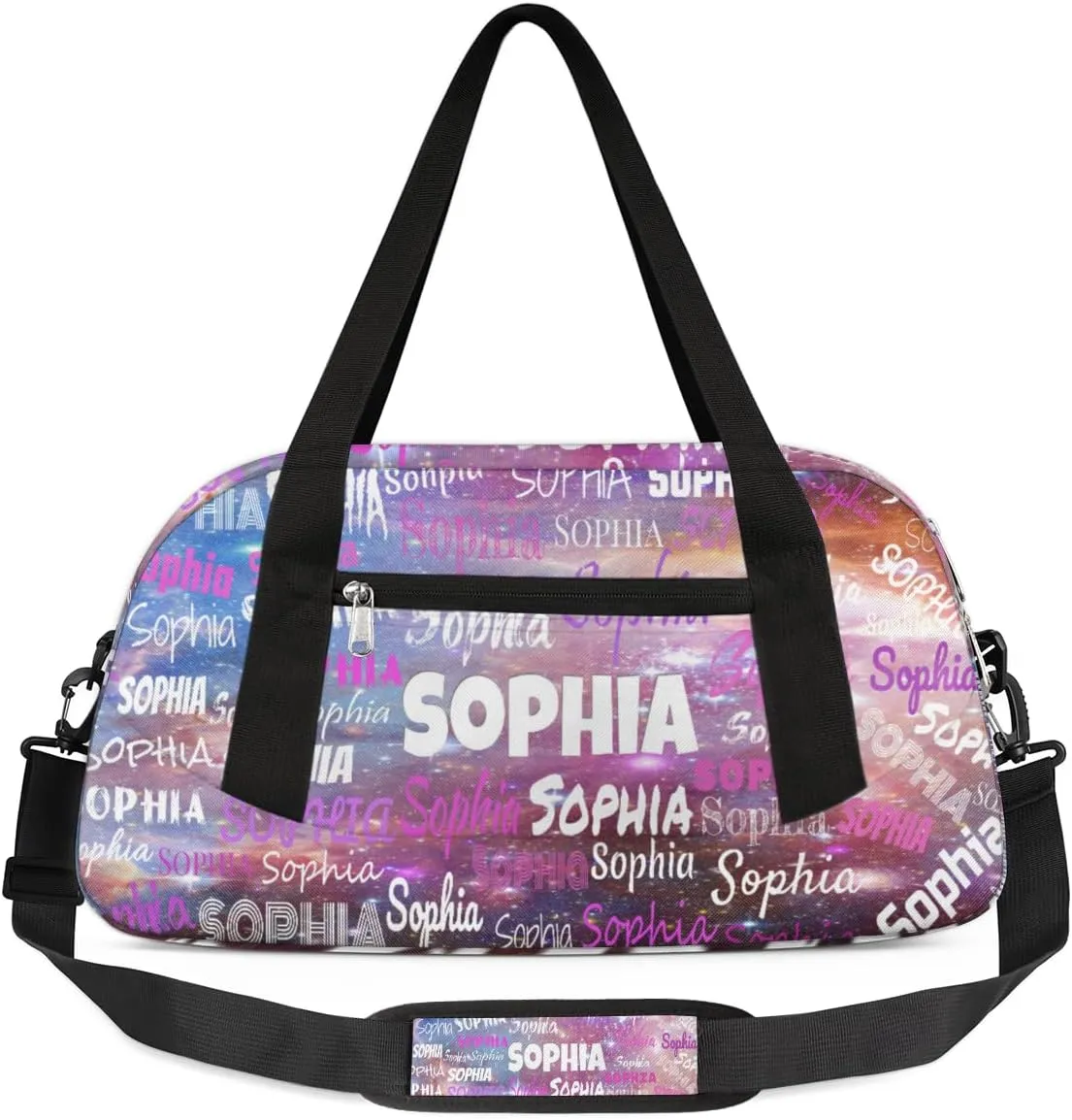 Personalized Sports Bag Dance Bag, Custom Name Sport Fitness Duffel Gym Bag Travel Weekender Lightweight Swim Outdoor Bags, Space Dark Purple Universe Galaxy