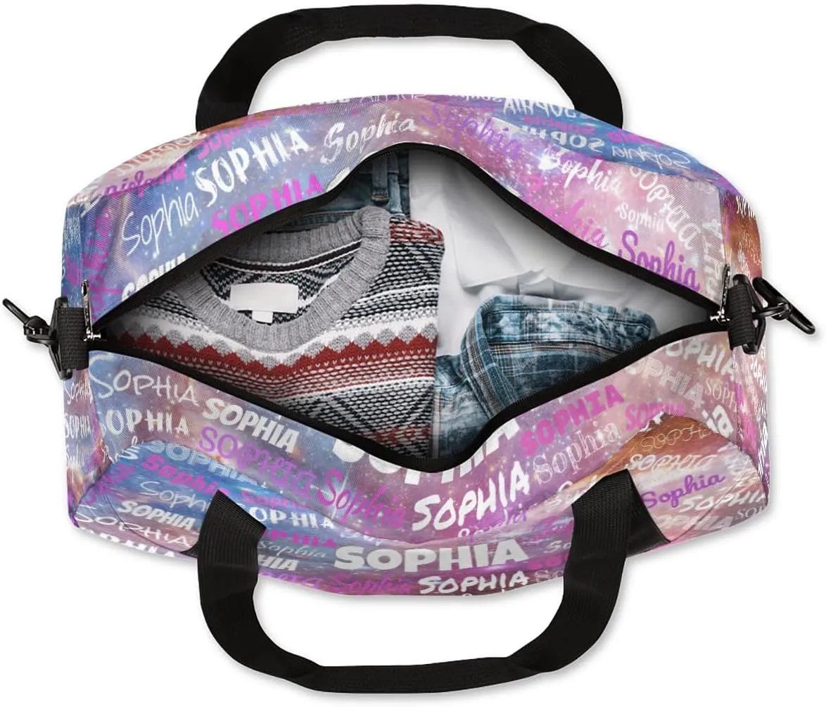 Personalized Sports Bag Dance Bag, Custom Name Sport Fitness Duffel Gym Bag Travel Weekender Lightweight Swim Outdoor Bags, Space Dark Purple Universe Galaxy