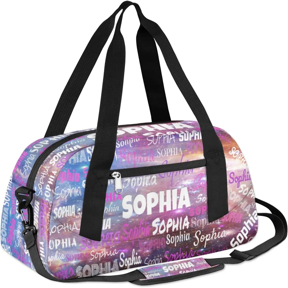 Personalized Sports Bag Dance Bag, Custom Name Sport Fitness Duffel Gym Bag Travel Weekender Lightweight Swim Outdoor Bags, Space Dark Purple Universe Galaxy