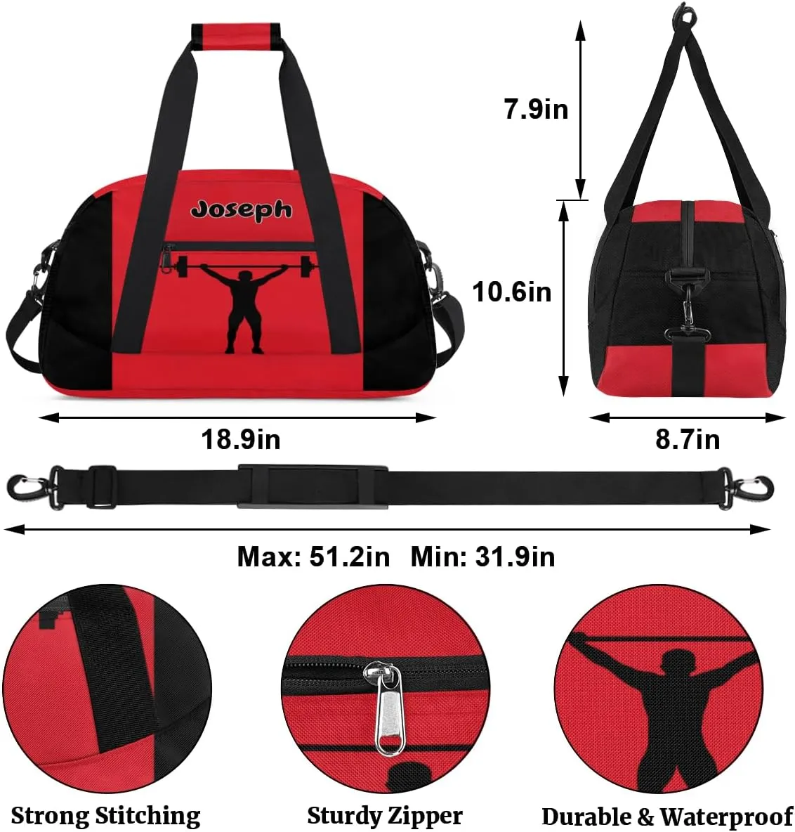 Personalized Sports Duffel Bag with Name, Men Sport Duffel Gym Training Bag Weekender Bags Athlete Bag Travel Workout Duffel Bag, Weightlifting Silhouette
