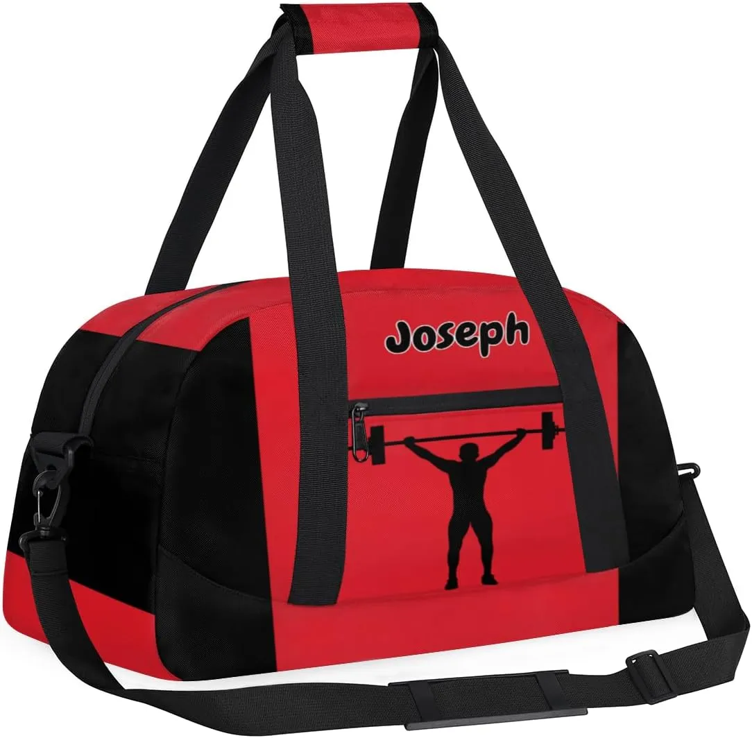 Personalized Sports Duffel Bag with Name, Men Sport Duffel Gym Training Bag Weekender Bags Athlete Bag Travel Workout Duffel Bag, Weightlifting Silhouette