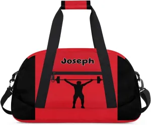 Personalized Sports Duffel Bag with Name, Men Sport Duffel Gym Training Bag Weekender Bags Athlete Bag Travel Workout Duffel Bag, Weightlifting Silhouette