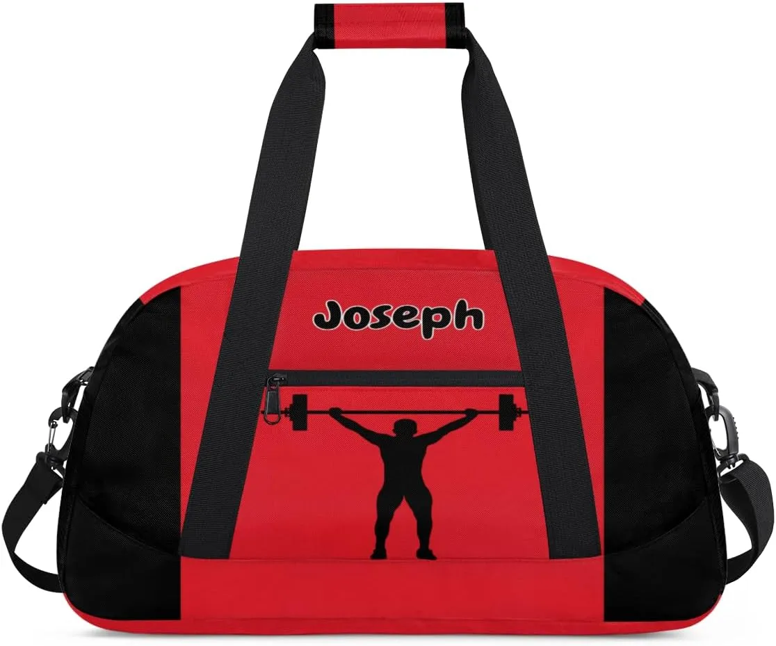 Personalized Sports Duffel Bag with Name, Men Sport Duffel Gym Training Bag Weekender Bags Athlete Bag Travel Workout Duffel Bag, Weightlifting Silhouette