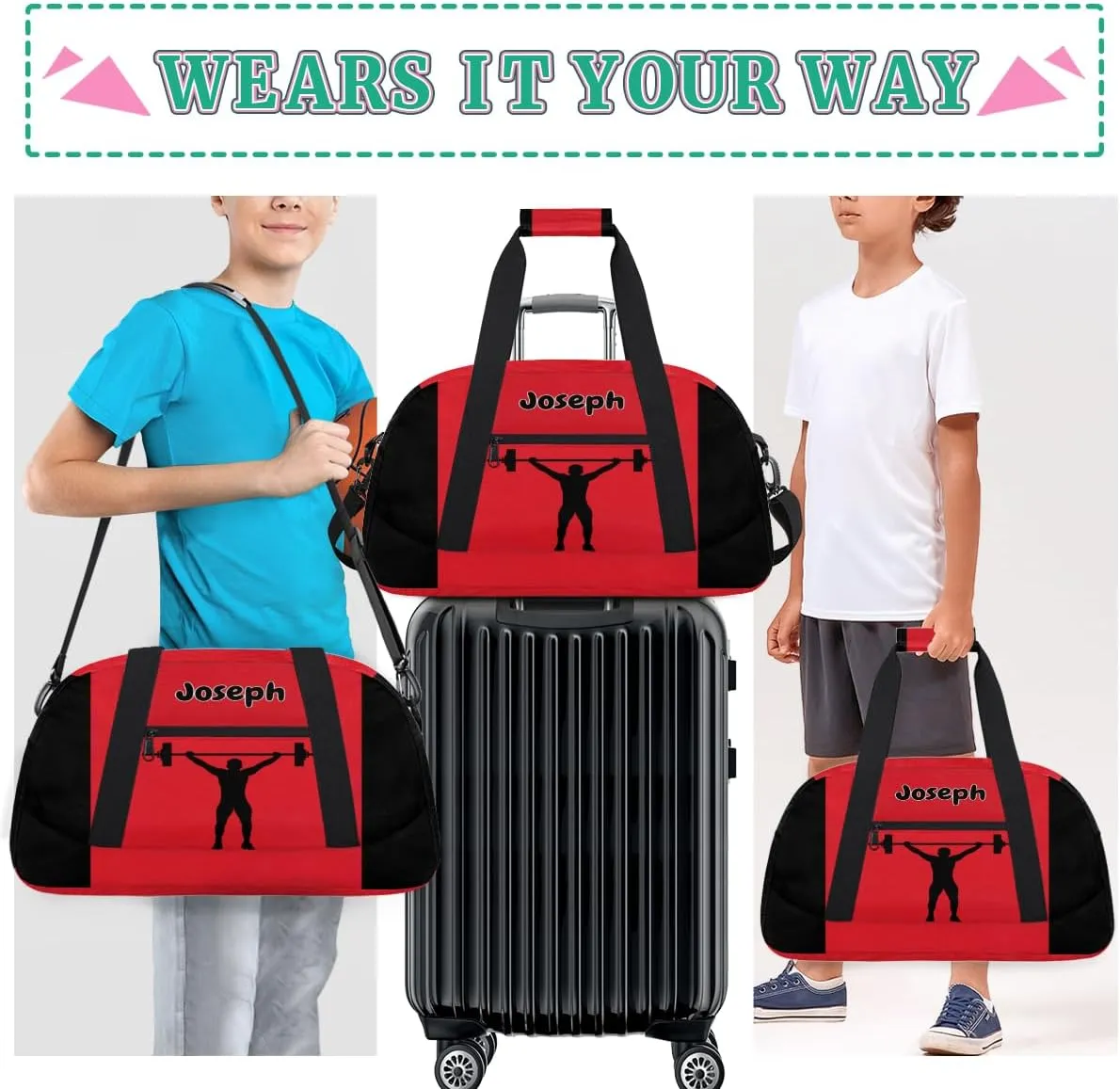 Personalized Sports Duffel Bag with Name, Men Sport Duffel Gym Training Bag Weekender Bags Athlete Bag Travel Workout Duffel Bag, Weightlifting Silhouette