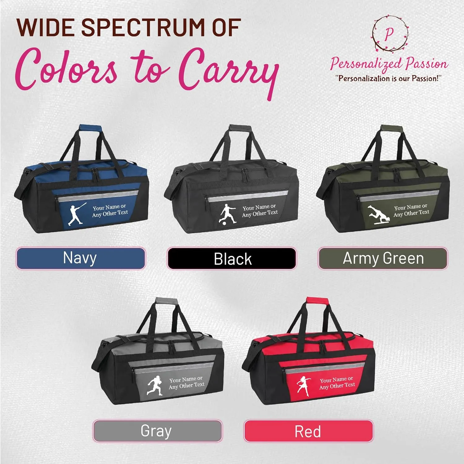 Personalized Sports Duffel Bags for Men and Women - 22” Customized Travel Duffle with Name & Baseball Design - Water Resistant Two-Toned Overnight Weekender Bag - Red