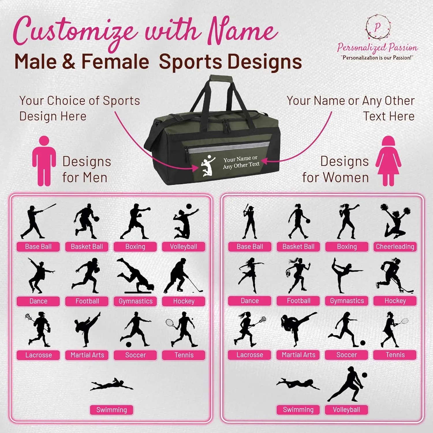 Personalized Sports Duffel Bags for Men and Women - 22” Customized Travel Duffle with Name & Baseball Design - Water Resistant Two-Toned Overnight Weekender Bag - Red