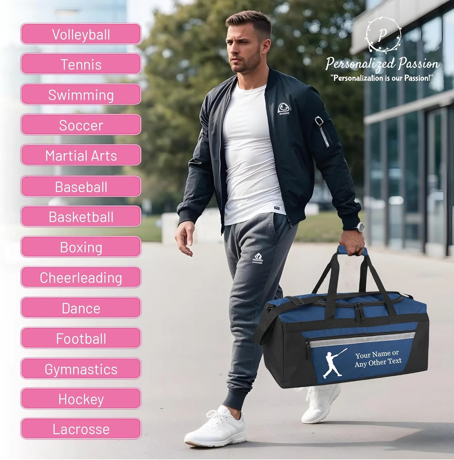 Personalized Sports Duffel Bags for Men and Women - 22” Customized Travel Duffle with Name & Baseball Design - Water Resistant Two-Toned Overnight Weekender Bag - Red